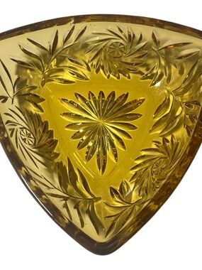 Vintage Hazel-Atlas Pinwheel #6045 Amber Glass Triangle Candy Dish MCM (No Lid)